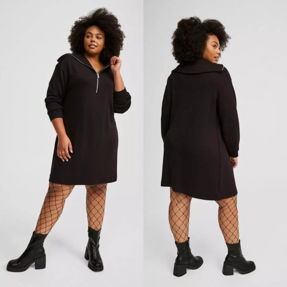 NWT Torrid 2 Black Scuba Quarter Zip Mini Dress 2X 18 20 - Picture 1 of 9